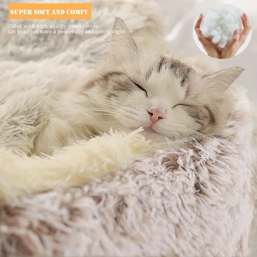 ZaneSun calming round bed faux fur interior provides warm, soothing comfort.