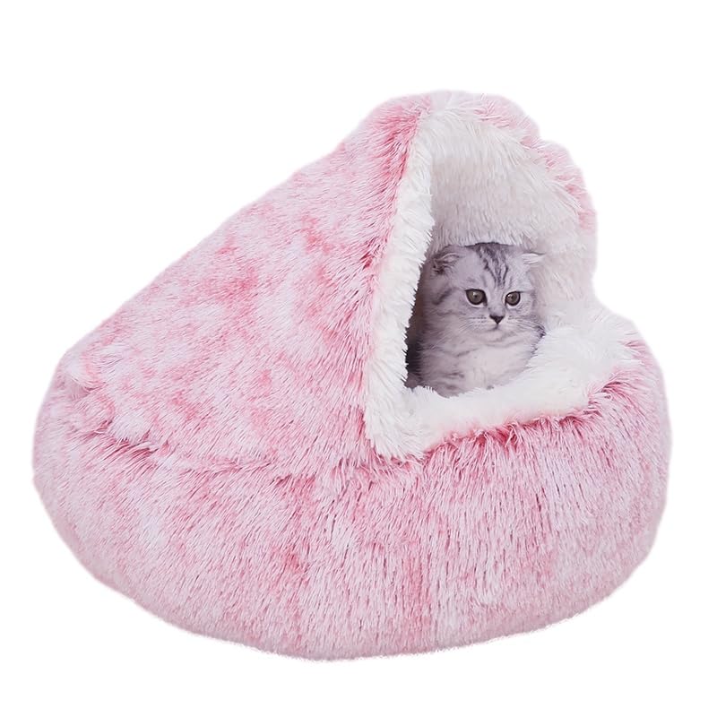 ZaneSun calming round bed with hooded cover in pink for cozy security