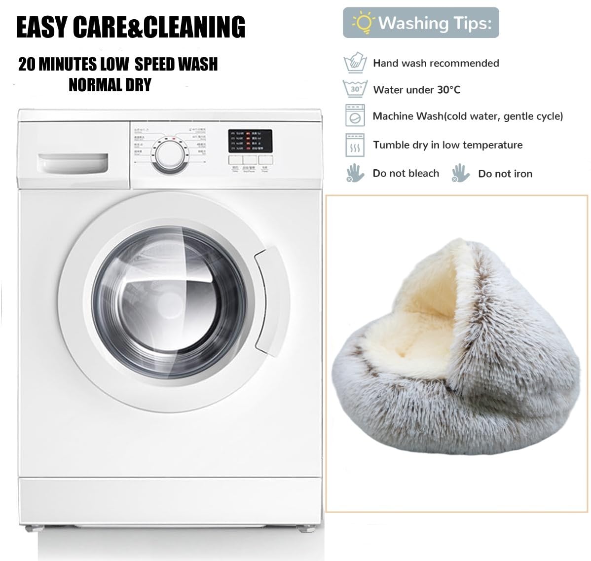 ZaneSun calming round bed is machine washable for easy pet hygiene and upkeep.