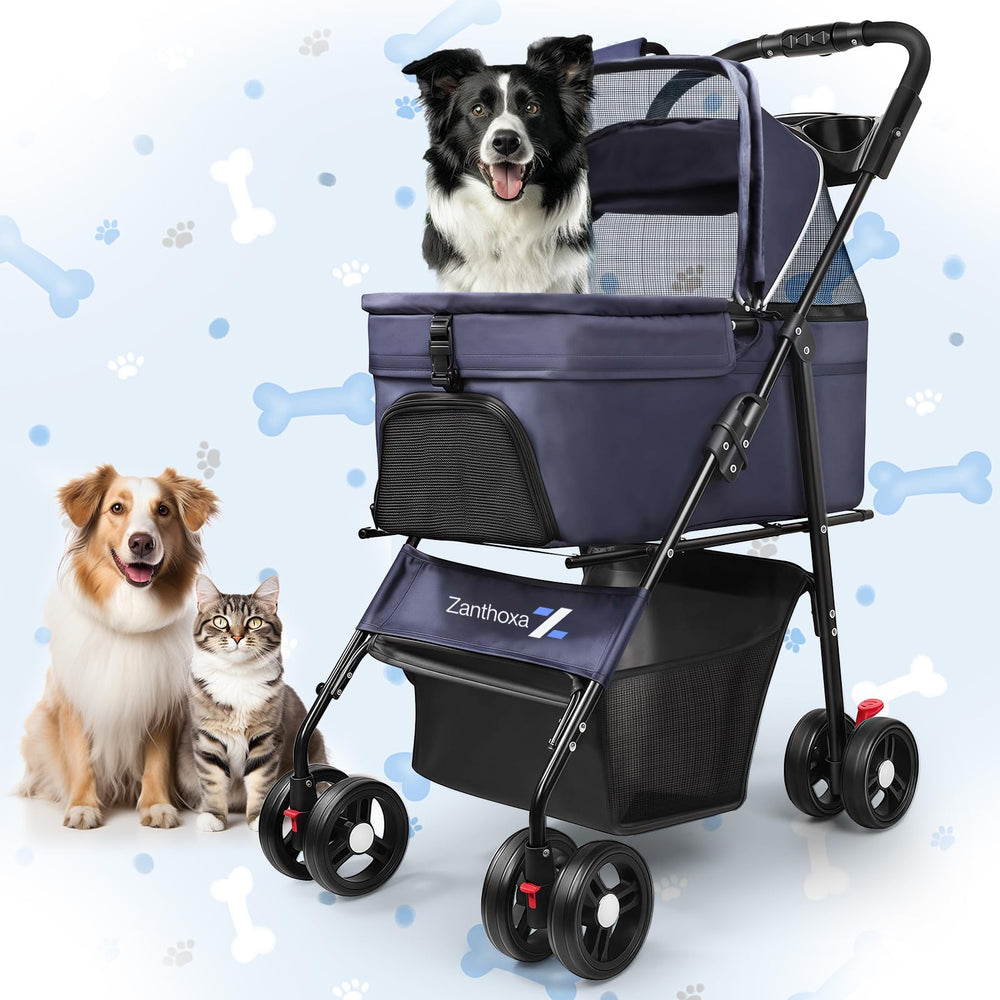 Zanthoxa dog stroller folded for easy trunk storage and travel