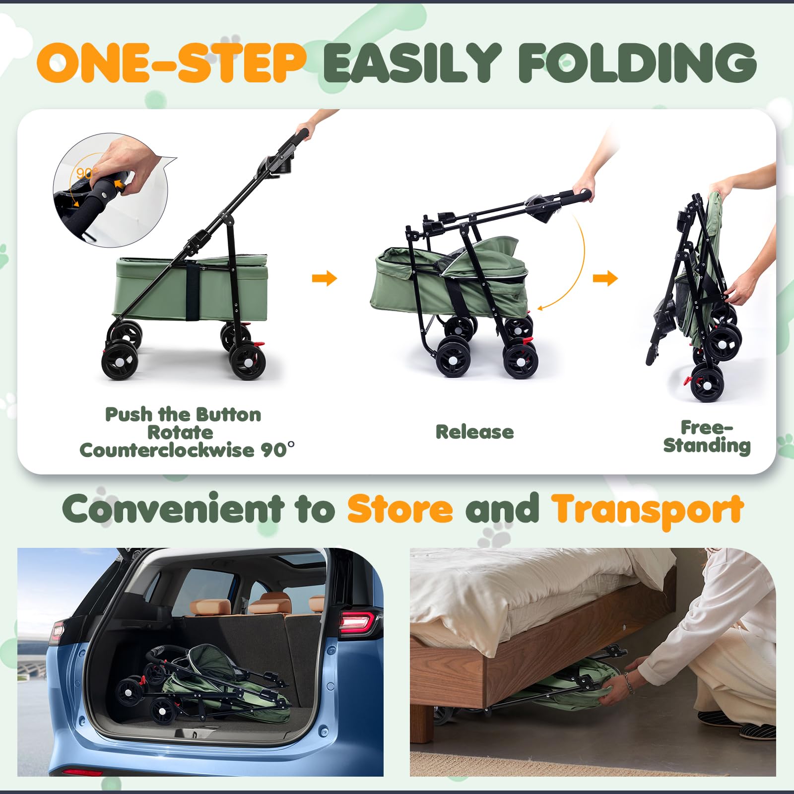 Zanthoxa pet stroller 360-degree front wheels for easy maneuvering
