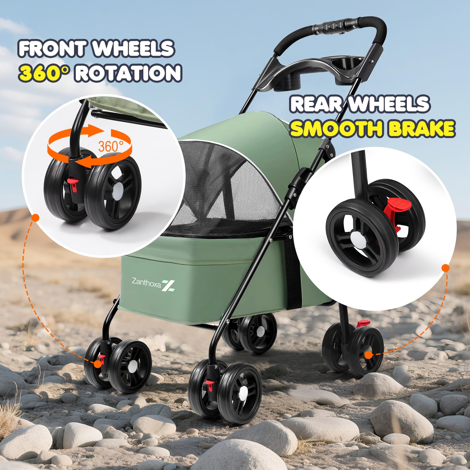 Zanthoxa pet stroller breathable mesh for airflow and comfort