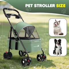 Zanthoxa pet stroller folded compact for easy car trunk storage