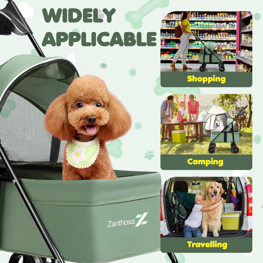 Zanthoxa pet stroller lightweight frame enables quick, tool-free setup