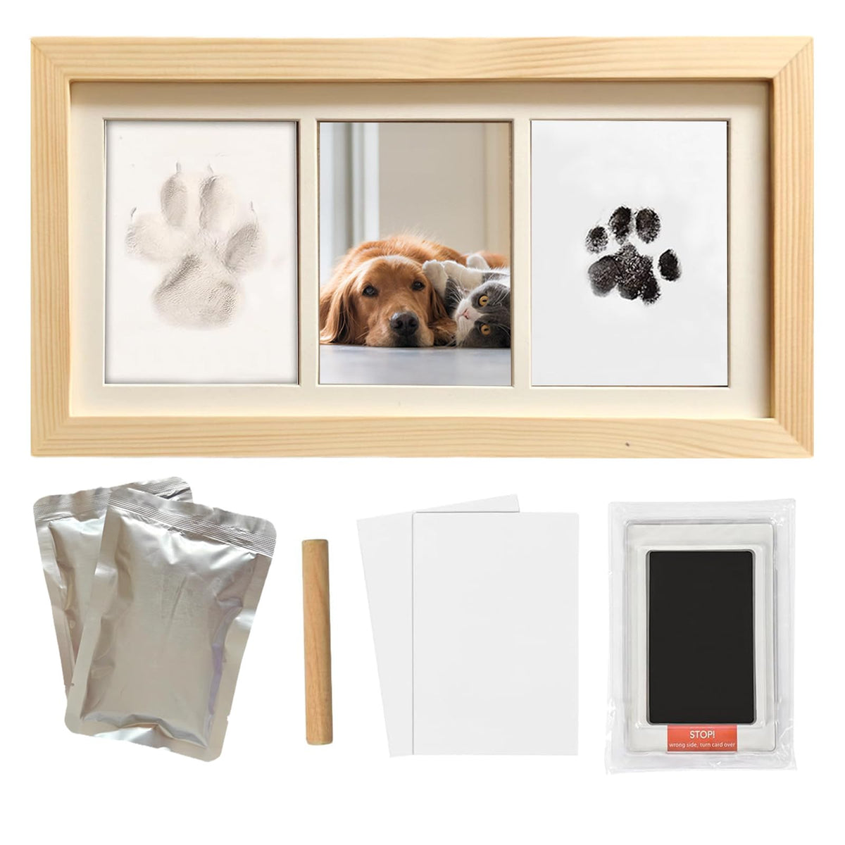 ZAPVLVT paw print impression kit wood frame ready for a cherished keepsake and display