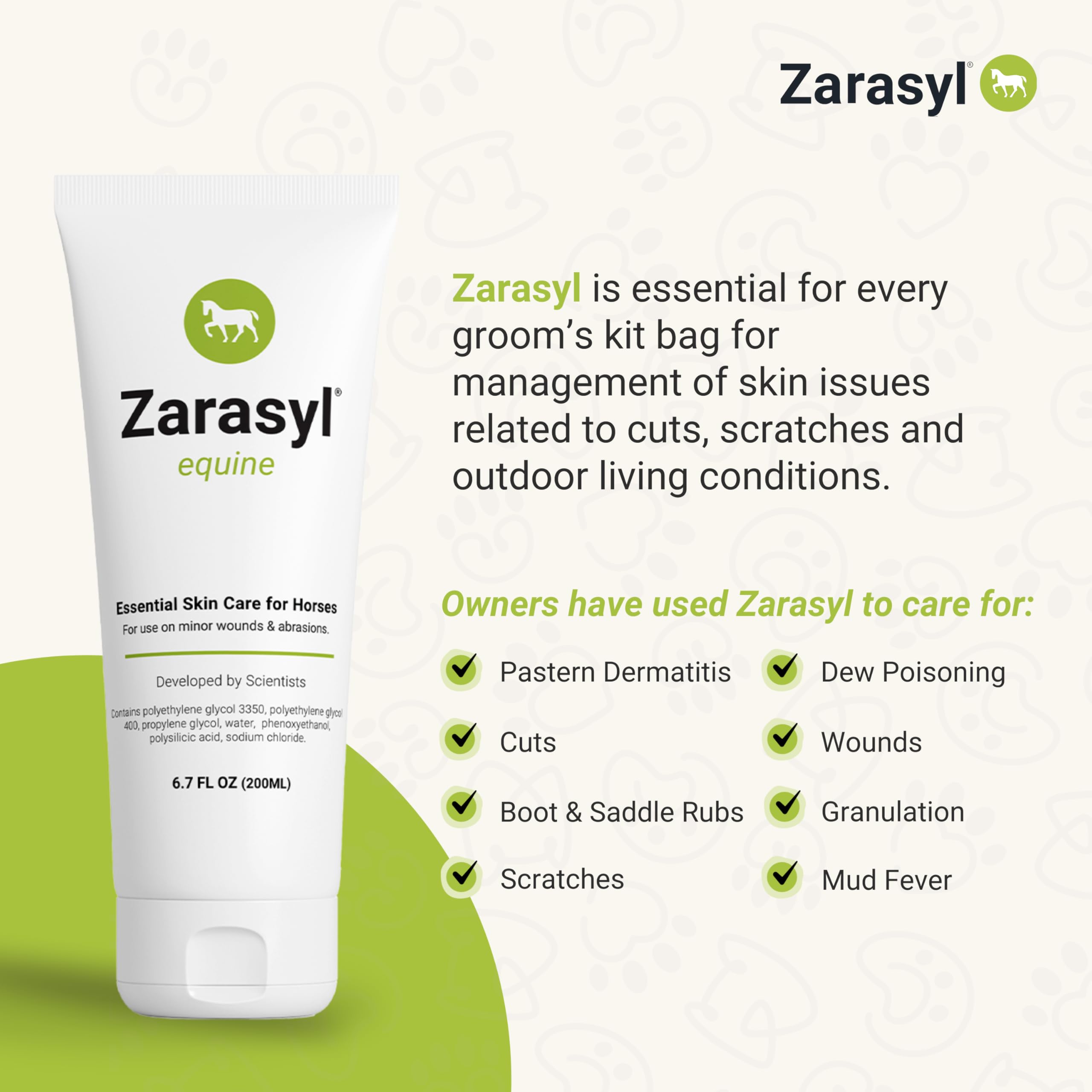 Zarasyl Essential Skin Care Ointment on horse wound—semi-occlusive breathable protection.