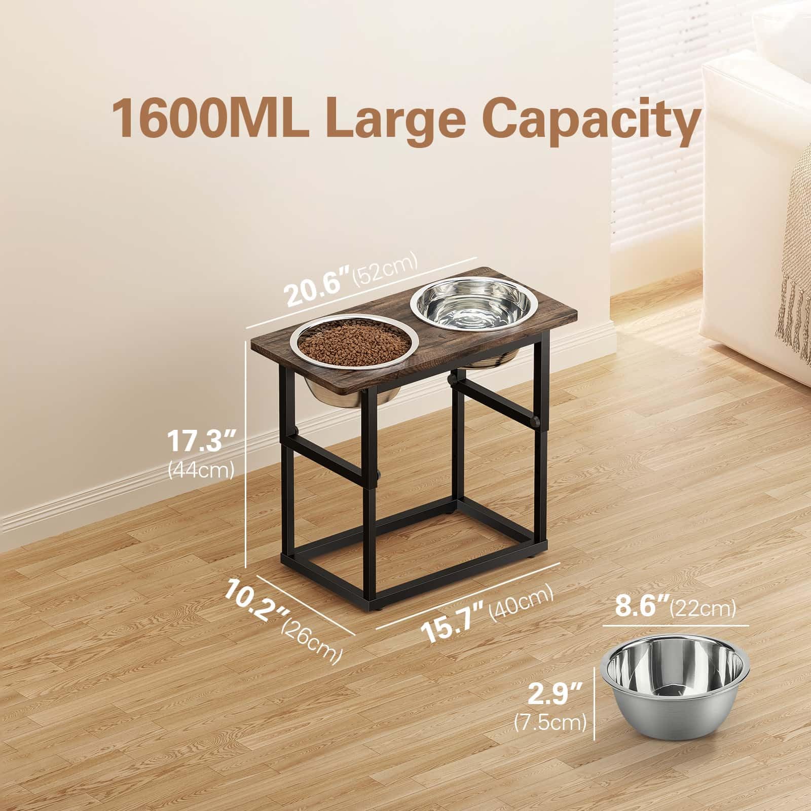 Zarler elevated dog bowls giant capacity 1600ml per bowl for bigger meals.