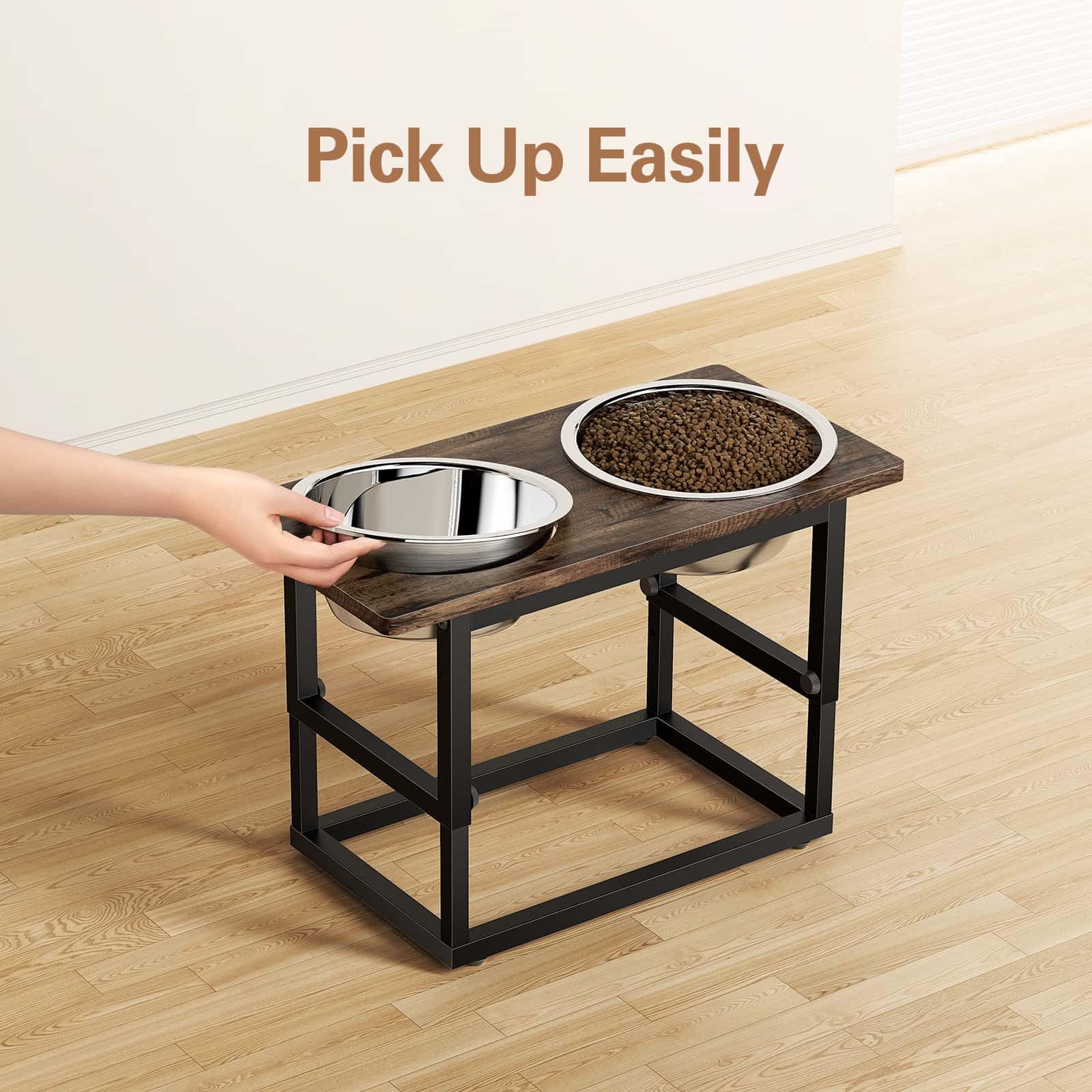 Zarler elevated dog bowls stand in use during a large dog meal with elevated feeding.