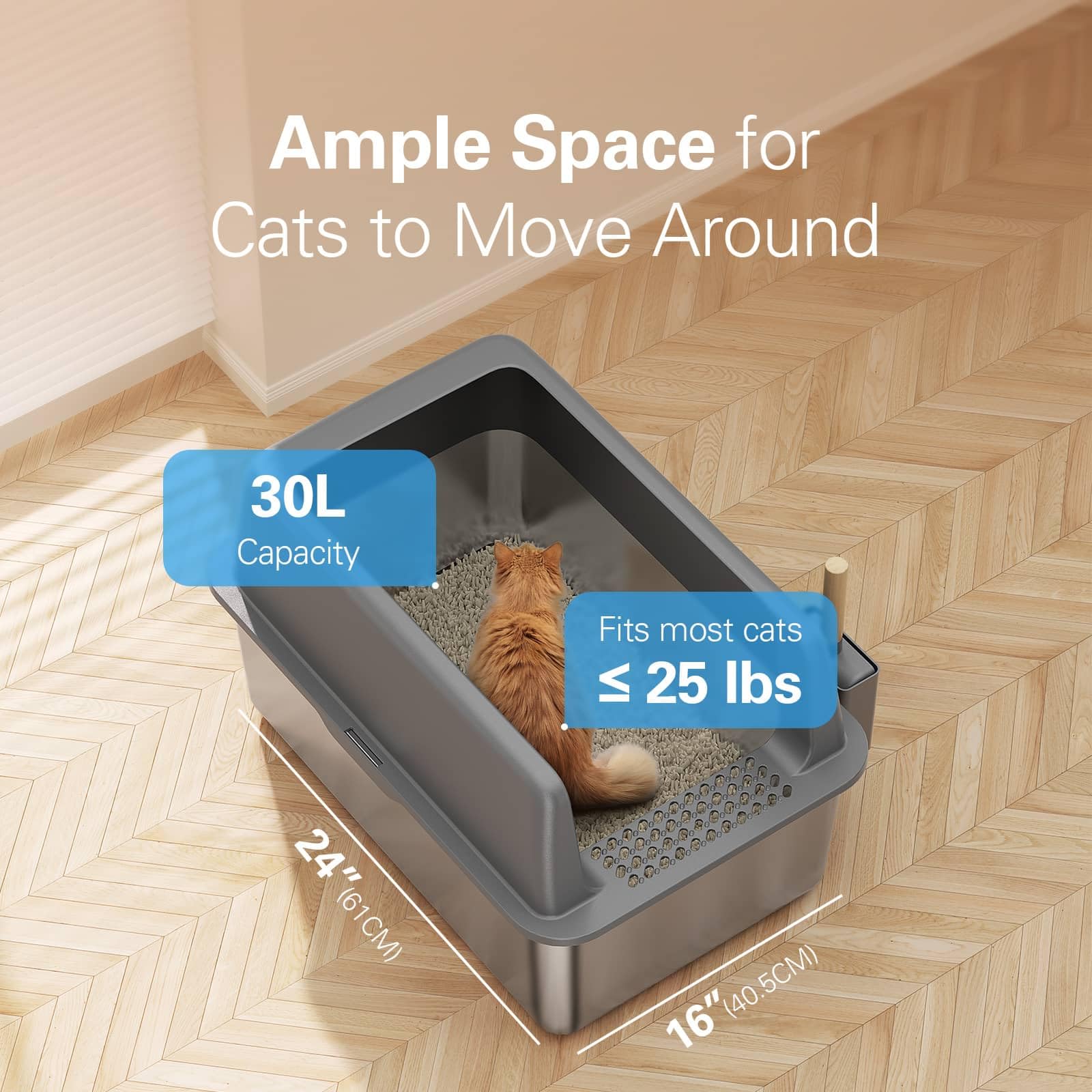 Zarler high-sided design keeps litter contained and floors cleaner.