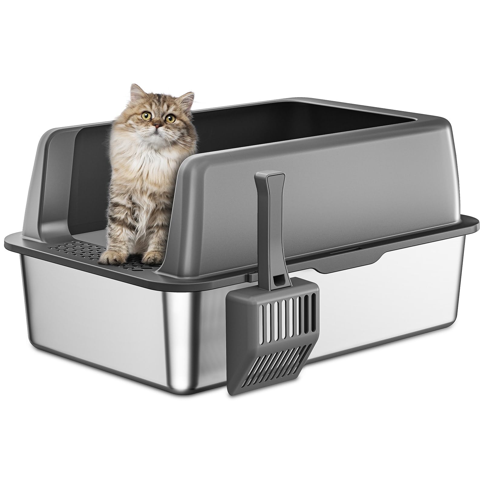 Zarler stainless-steel litter box with lid in grey—durable daily-use construction