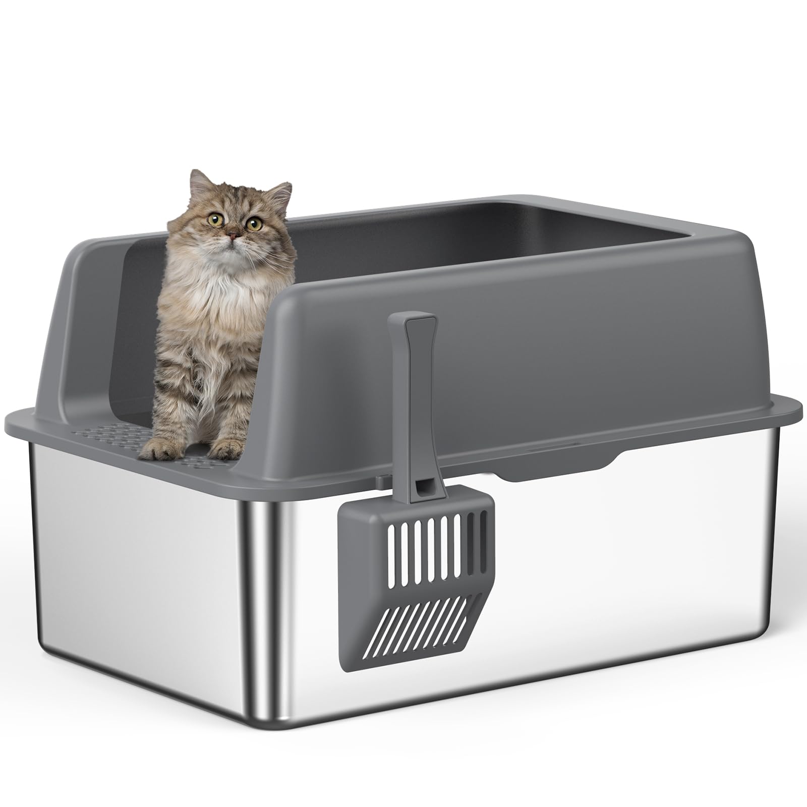 Zarler stainless steel litter box interior roomy for big cats, easy cleaning and maintenance.