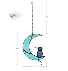 ZUAJITER stained glass cat ornament sized 5.5 by 4.3 inches fits windows, walls, or shelves