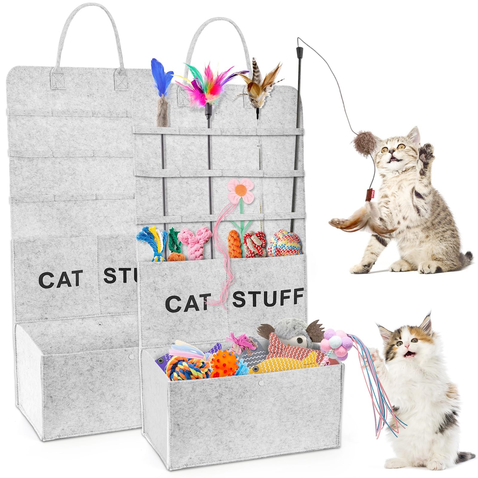 ZAVOOS hanging cat teaser wand holder keeps wand toys organized and within easy reach.