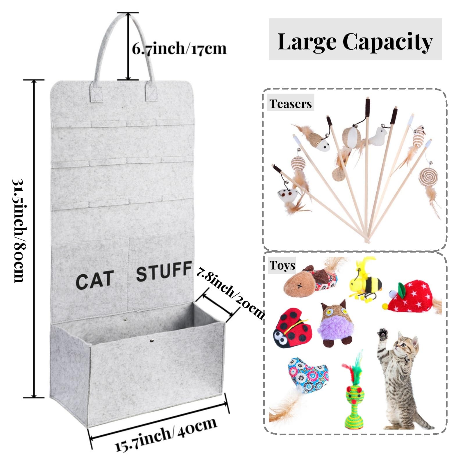 ZAVOOS large-capacity cat toy bag offers ample pockets for multiple wand toys.