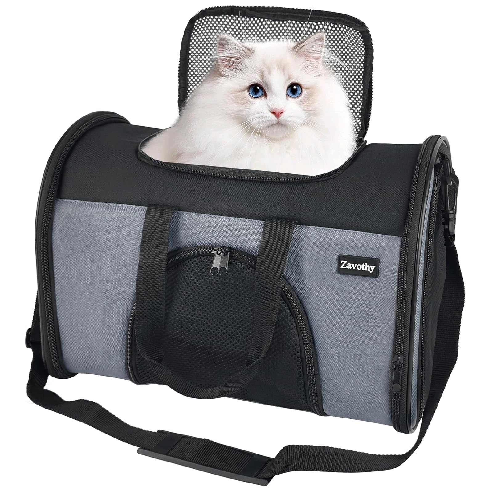 Zavothy TSA airline-approved soft-sided pet carrier front view for easy airport travel.
