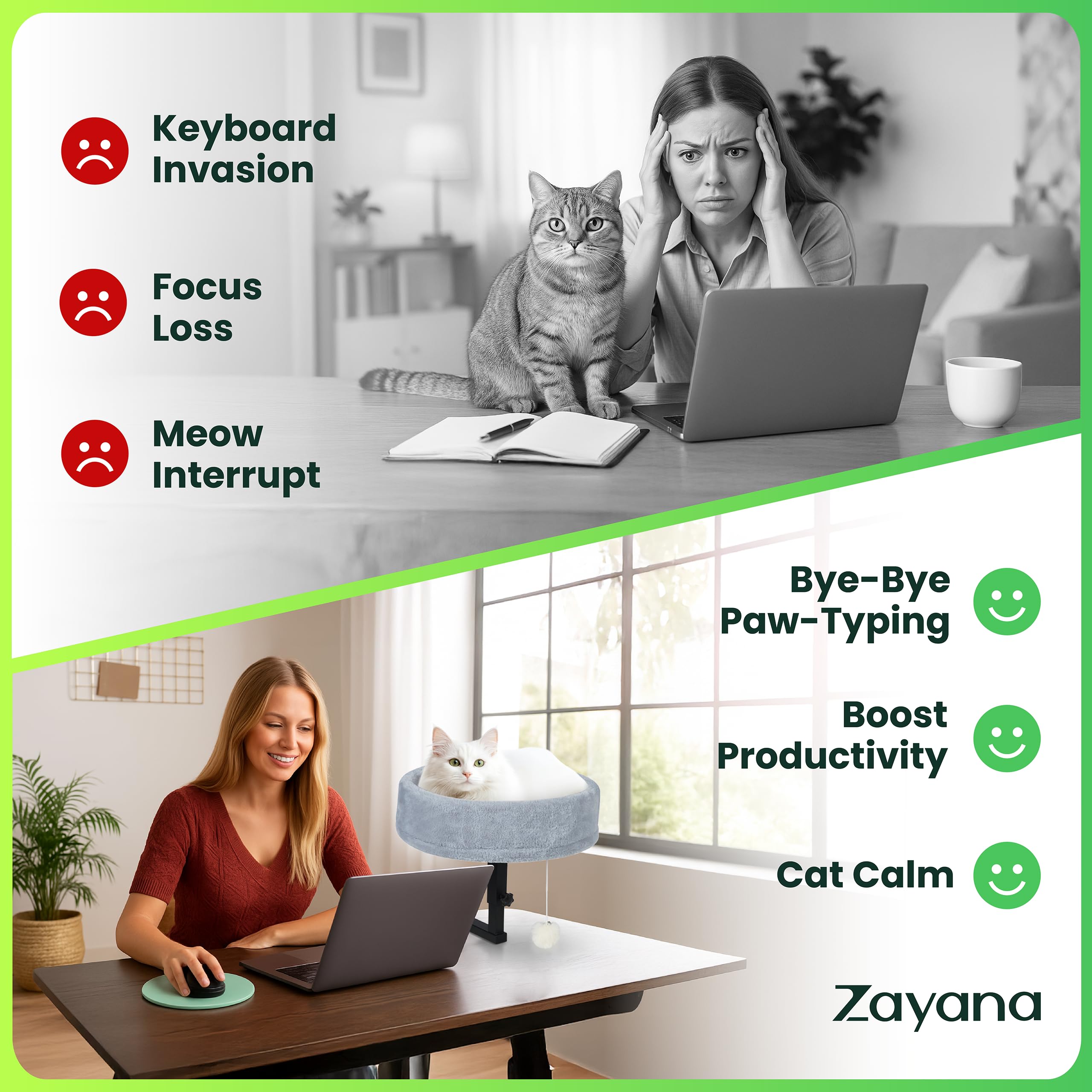 Zayana cat desk bed height-adjustment feature for customizable comfort