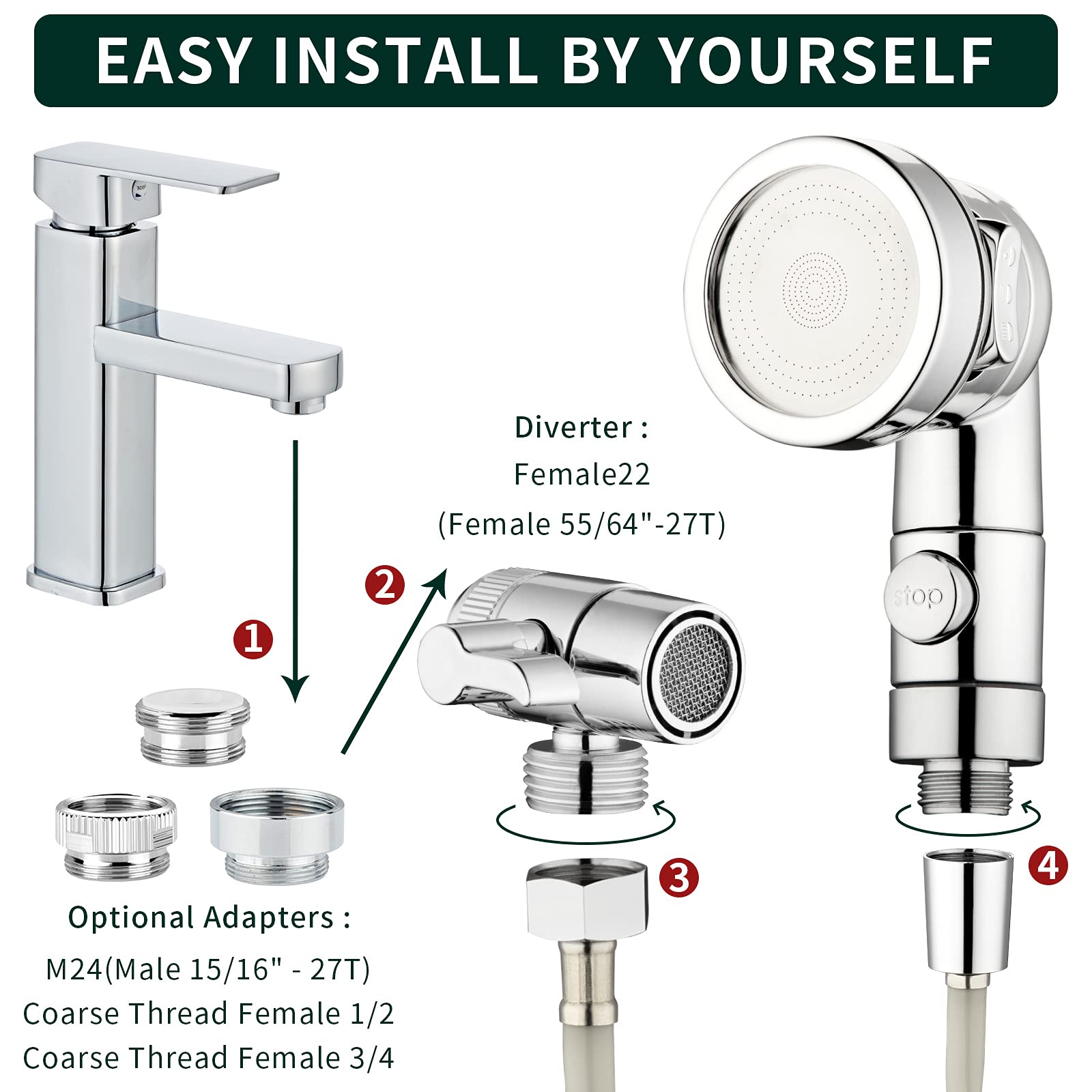 ZCONIEY easy-installation faucet sprayer enables quick DIY upgrade without plumbers.
