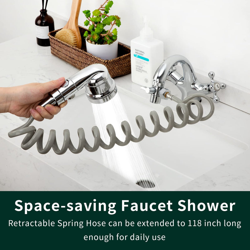 ZCONIEY faucet-to-shower diverter shows easy water routing from faucet to hand shower.