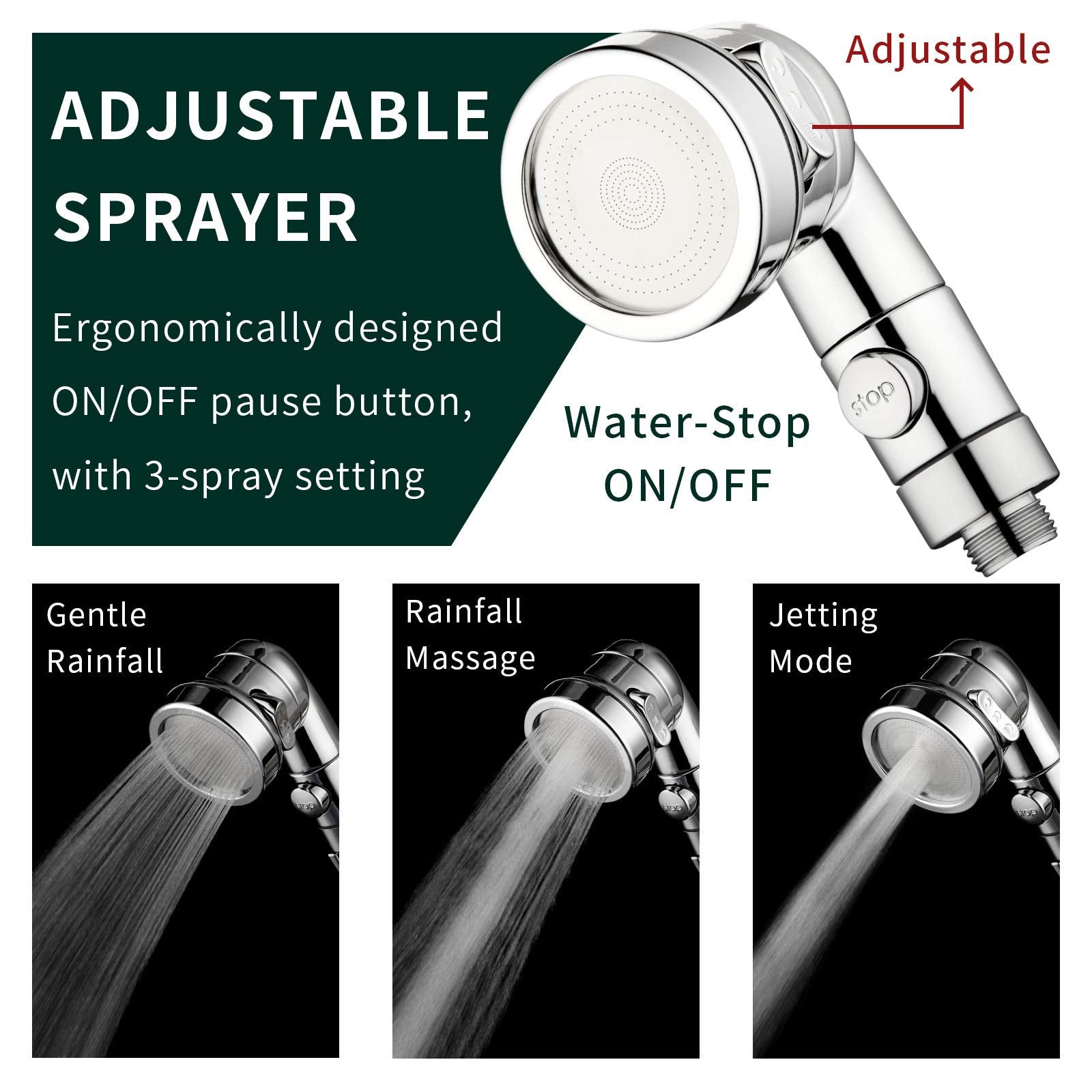 ZCONIEY showerhead 3-mode demonstrates high-pressure spray for efficient hair and pet rinsing.