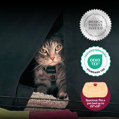 zDen portable dog-cat cave tent shown setup for quick indoor or outdoor retreats.