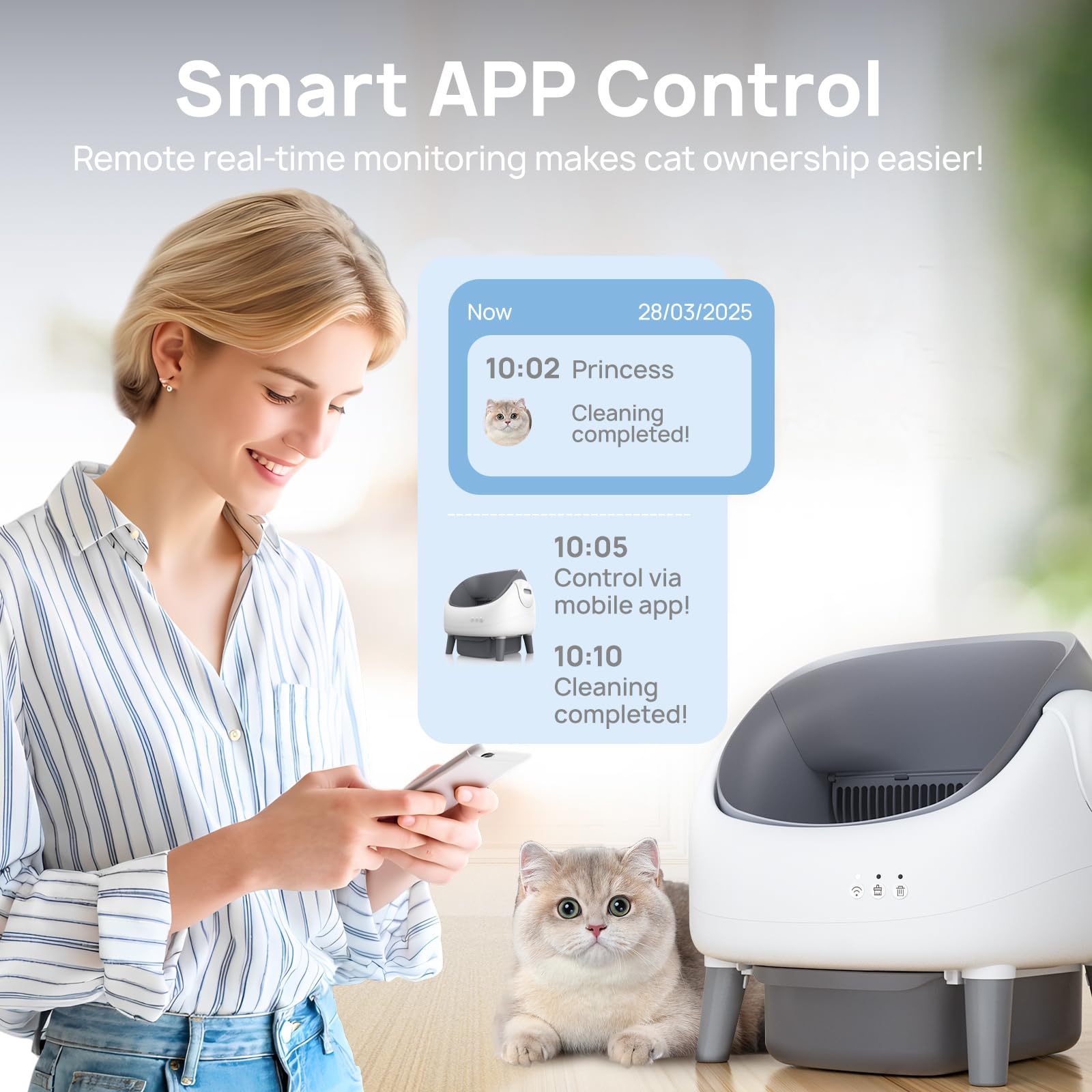 ZeaCotio dual safety sensors pause cleaning when the cat moves.