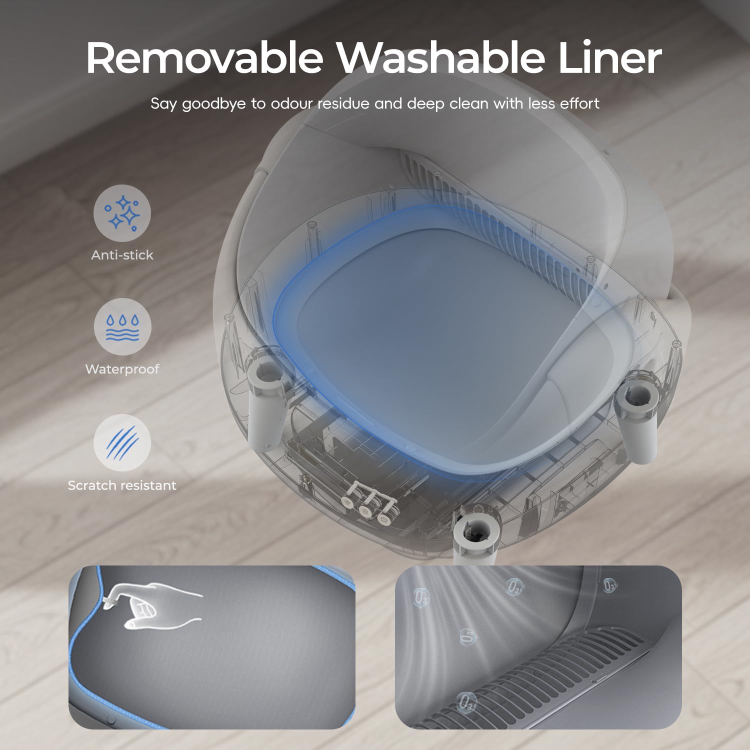 ZeaCotio sealed waste compartment for odor containment.