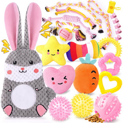 Zeaxuie 23-pack pink puppy toys cluster for varied teething and bonding.