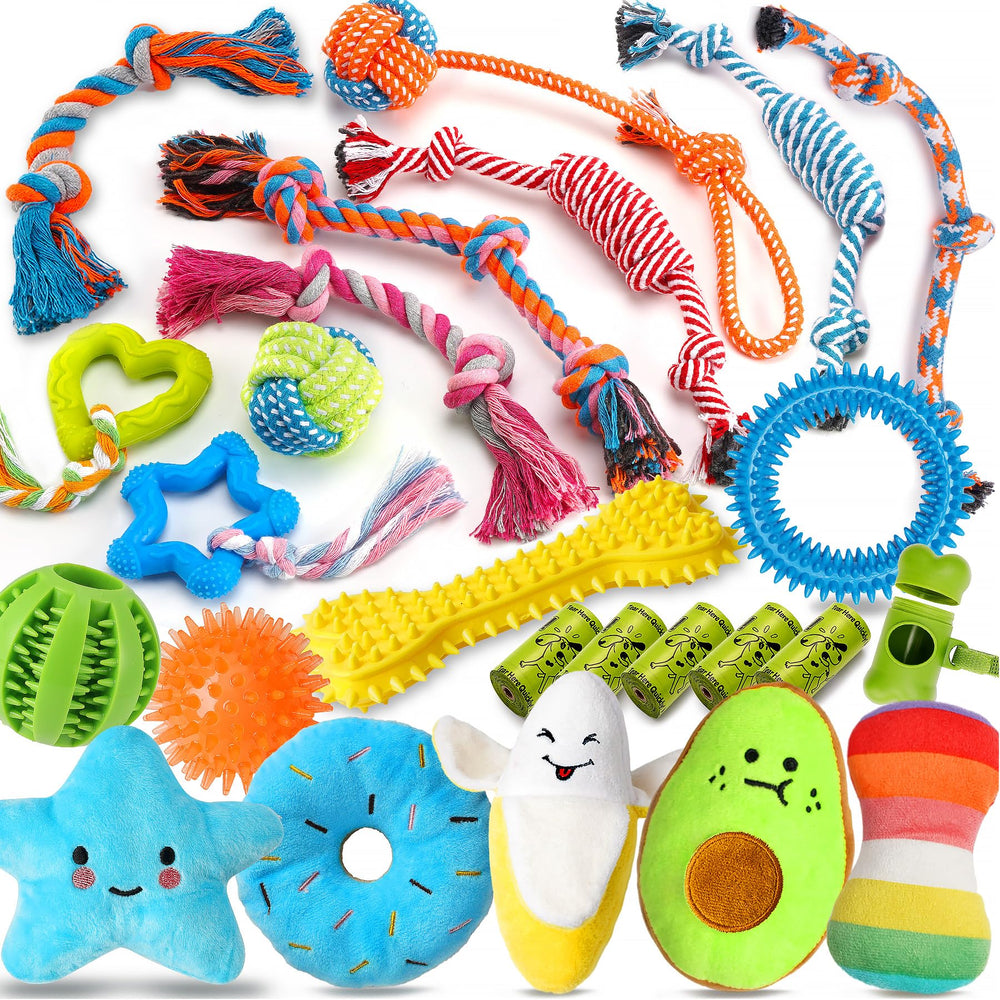 Zeaxuie 25-pack rope toys for small dogs, durable and ideal for interactive play.