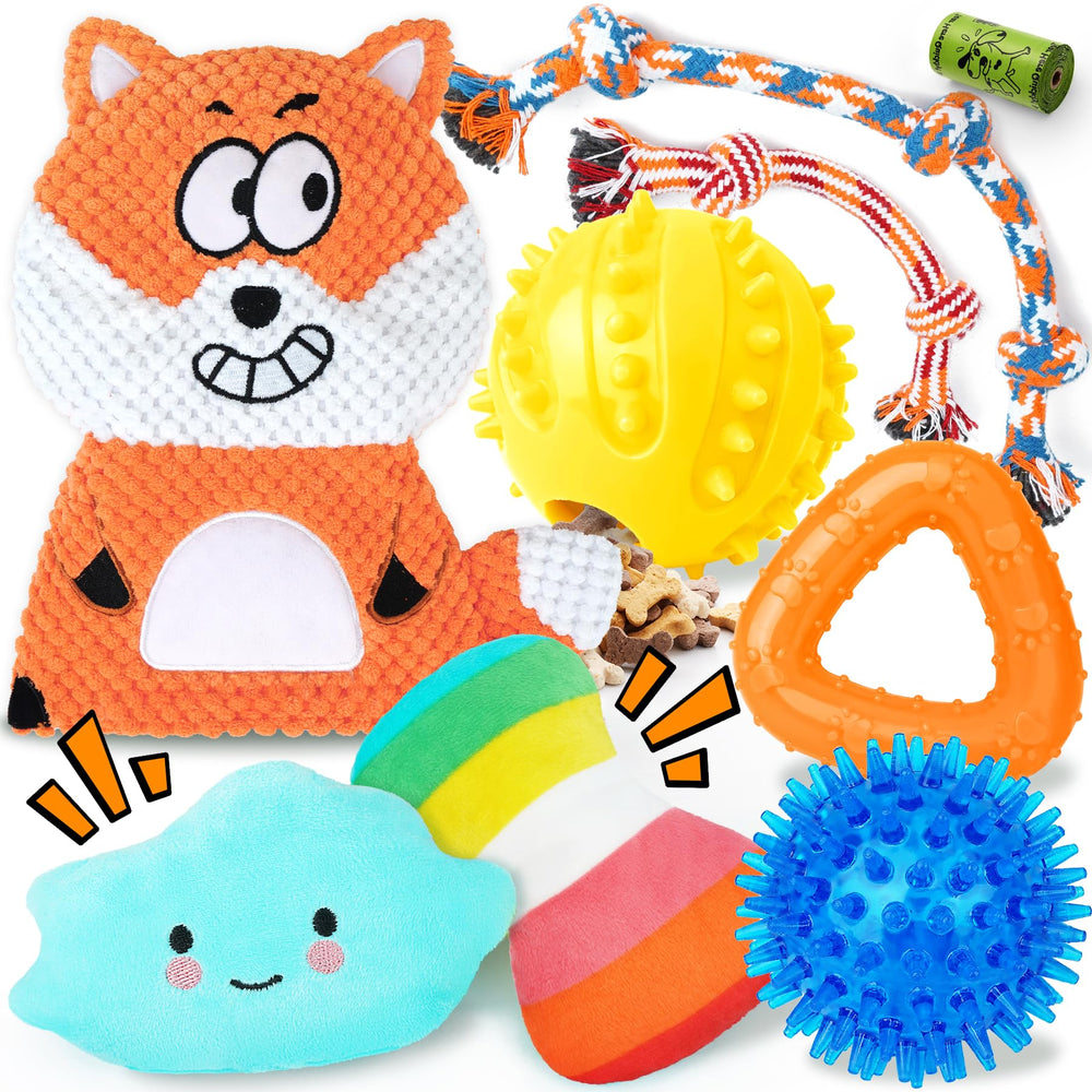 Zeaxuie fox toy close-up with squeaker and crinkle for teething-friendly play