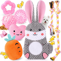 Zeaxuie pink puppy toys teething set with squeaky crinkle for interactive play