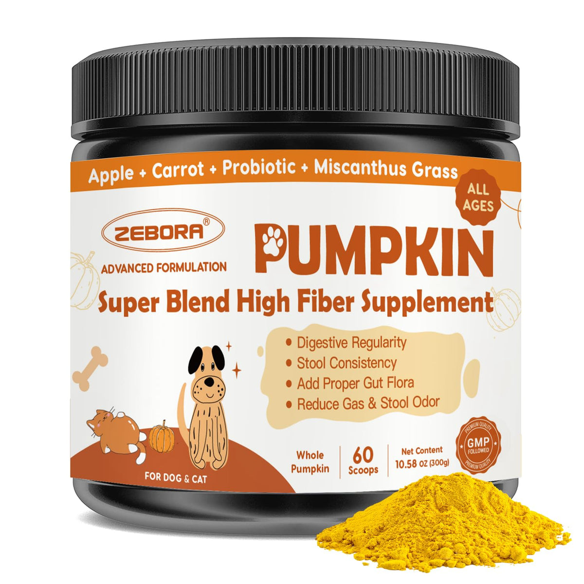 ZEBORA pumpkin for dogs powder bag for convenient digestive support