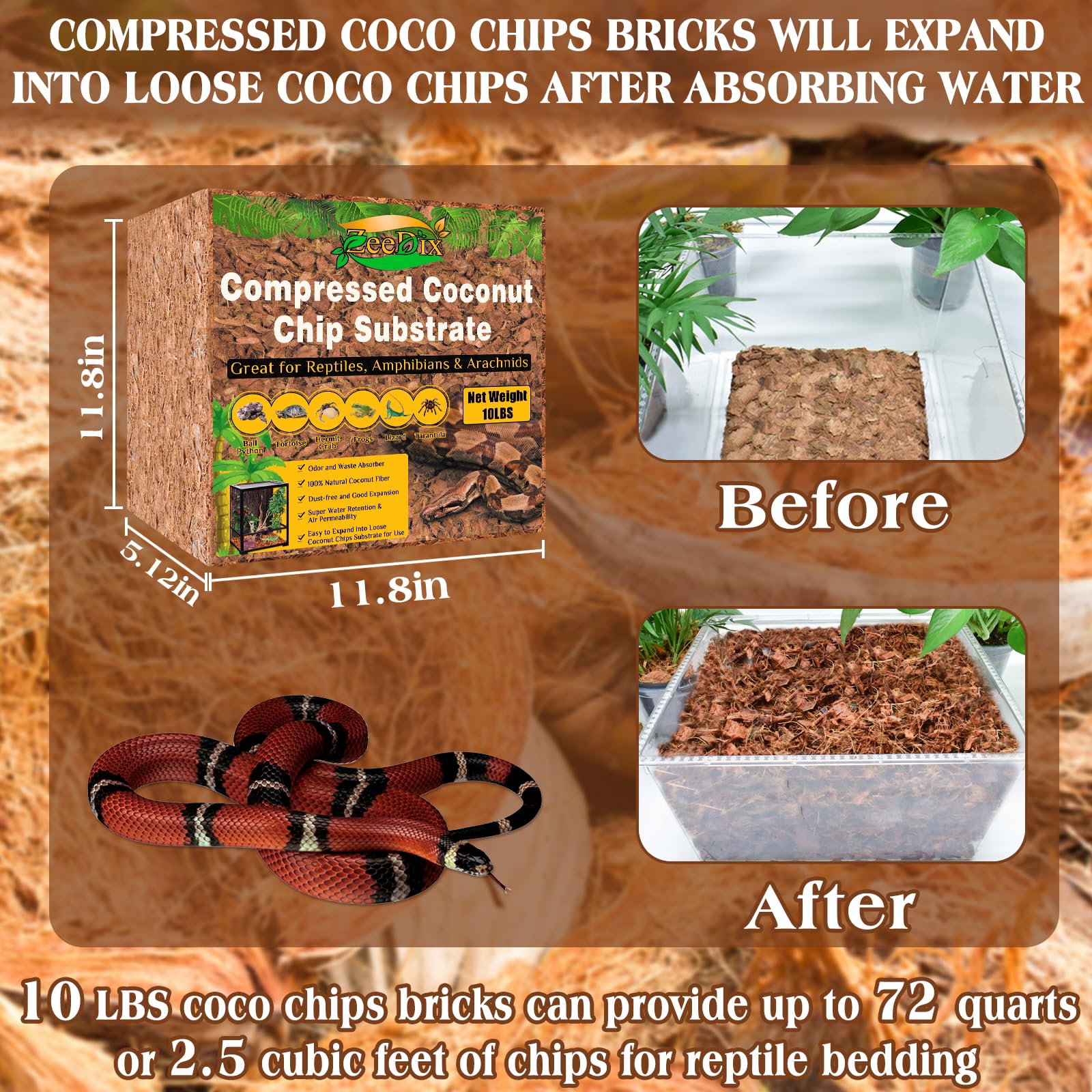 ZeeDix coconut husk chip in expansion phase ready for loose chips
