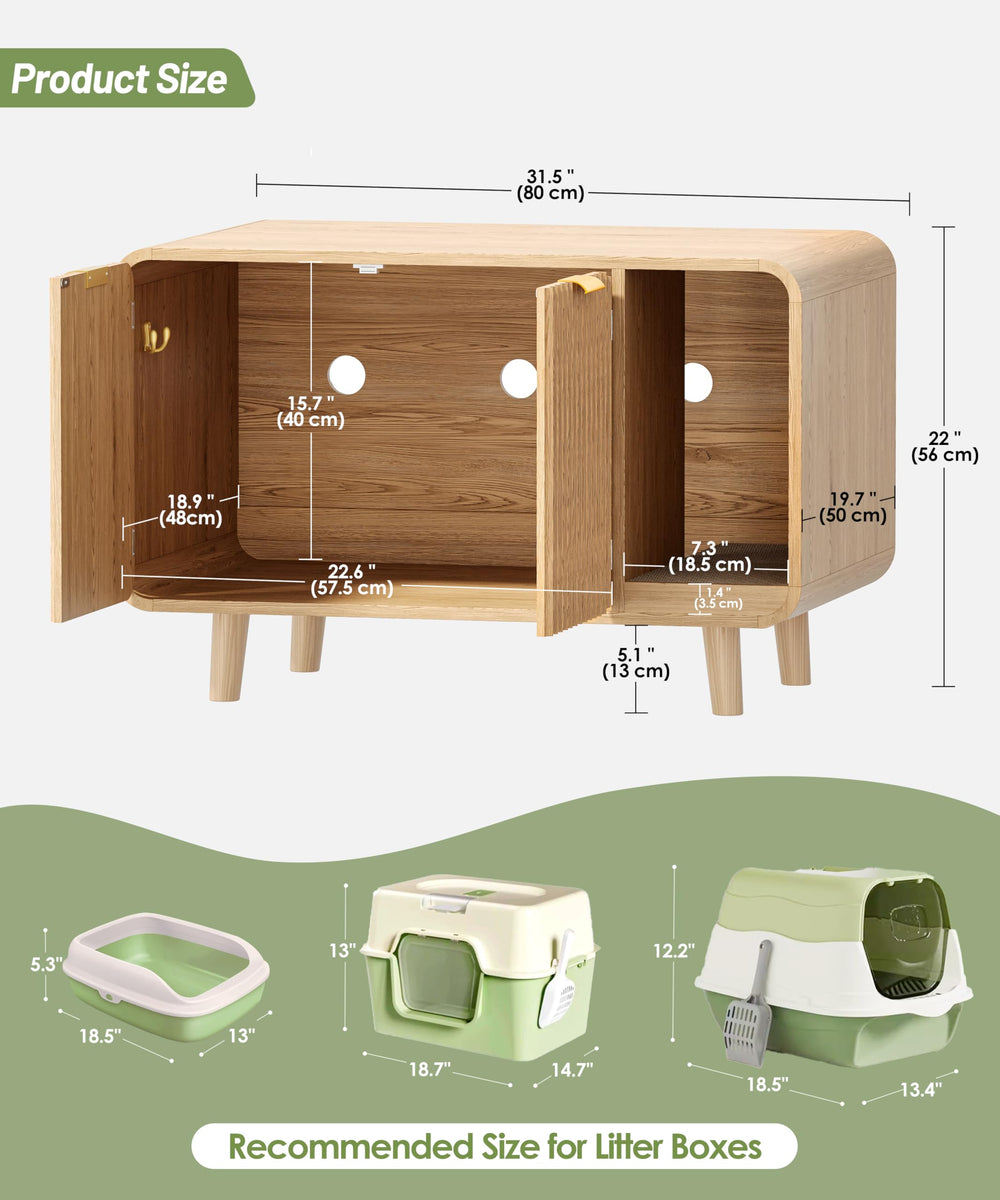 Zeibospri cat litter box enclosure front detail shows privacy and stylish doors.