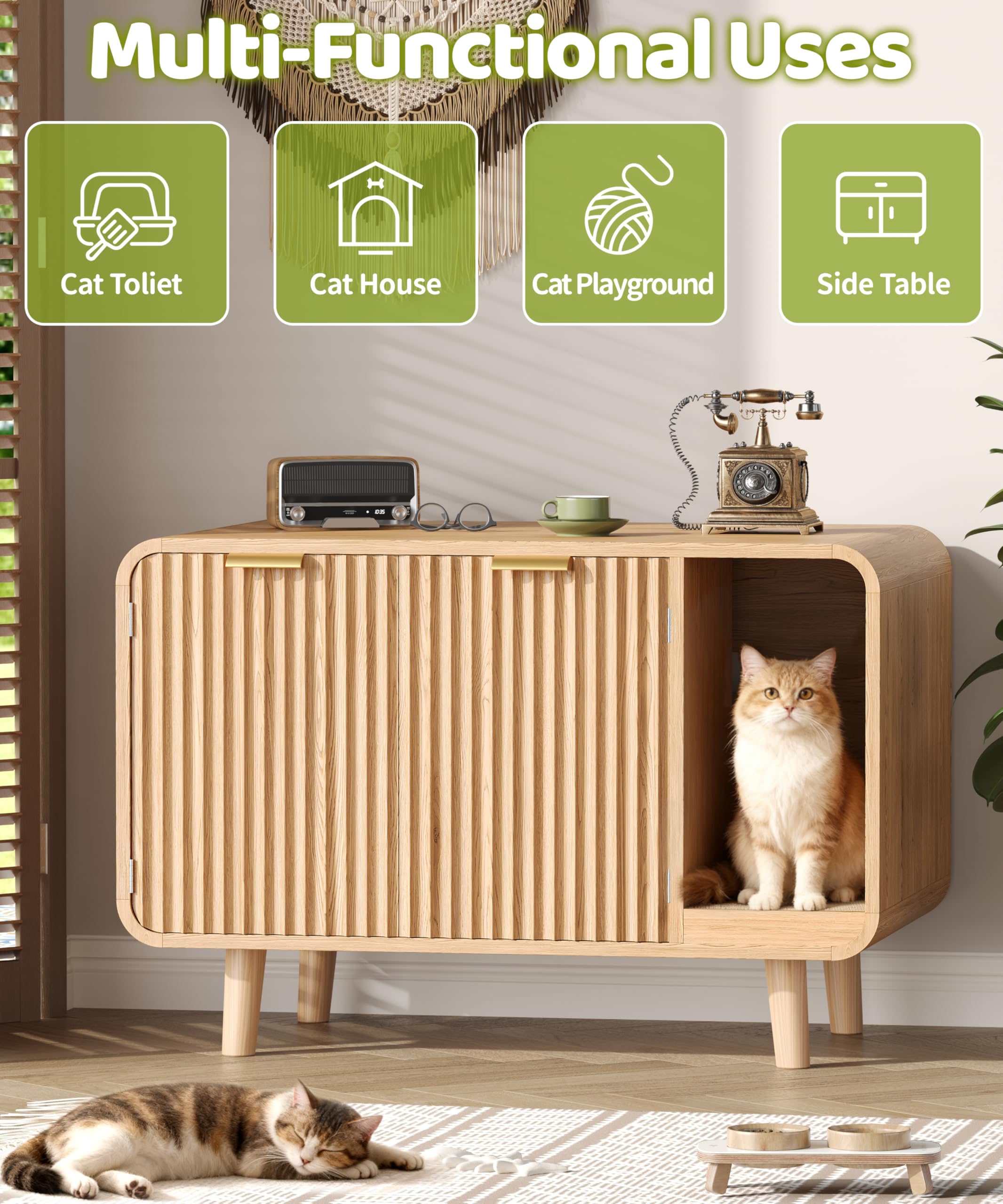 Zeibospri cat litter box enclosure interior space fits standard litter boxes.