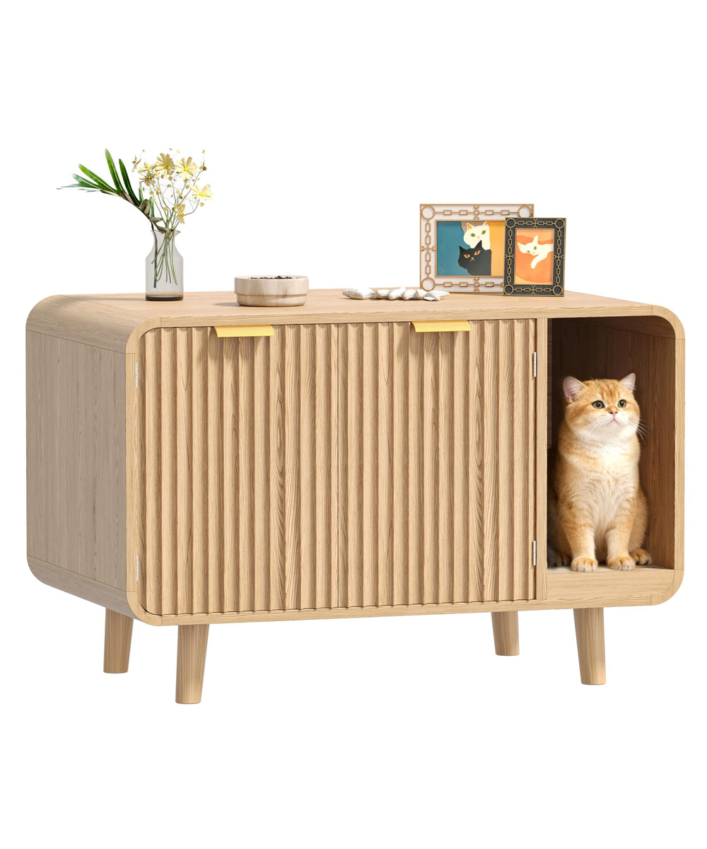 Zeibospri cat litter box enclosure side view highlights a clutter-free living space.