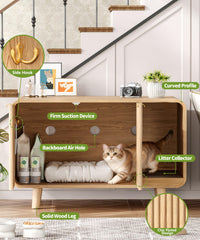 Zeibospri cat litter box enclosure solid wood legs emphasize stability and durability.