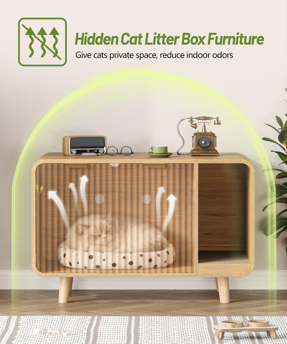 Zeibospri cat litter box enclosure ventilation holes keep air fresh and odors minimized.