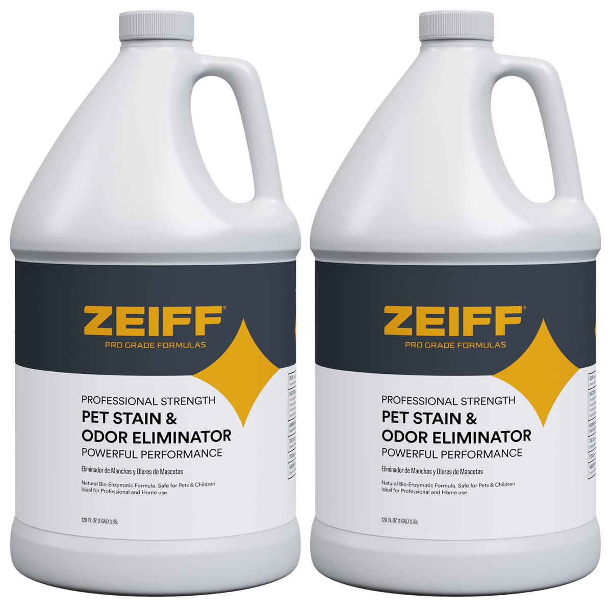 Zeiff Pet Stain and Odor Remover bottle closeup showing enzyme action against tough stains