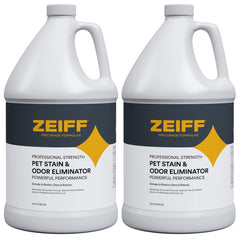 Zeiff Pet Stain and Odor Remover bottle closeup showing enzyme action against tough stains
