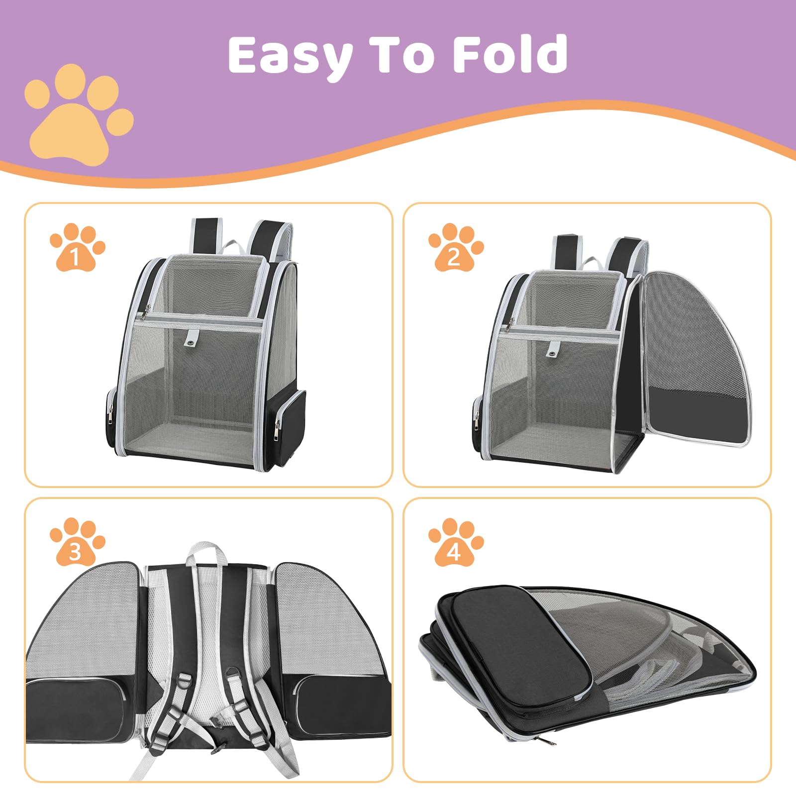 ZEJOROSE cat backpack carrier folded storage enables compact packing for trips.