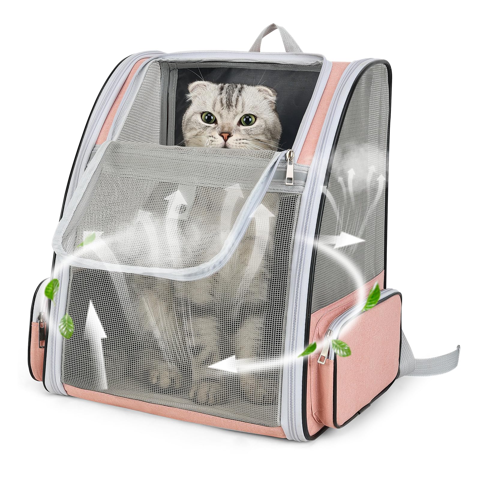 ZEJOROSE cat backpack carrier shown from the front highlighting spacious fit up to 15 lbs