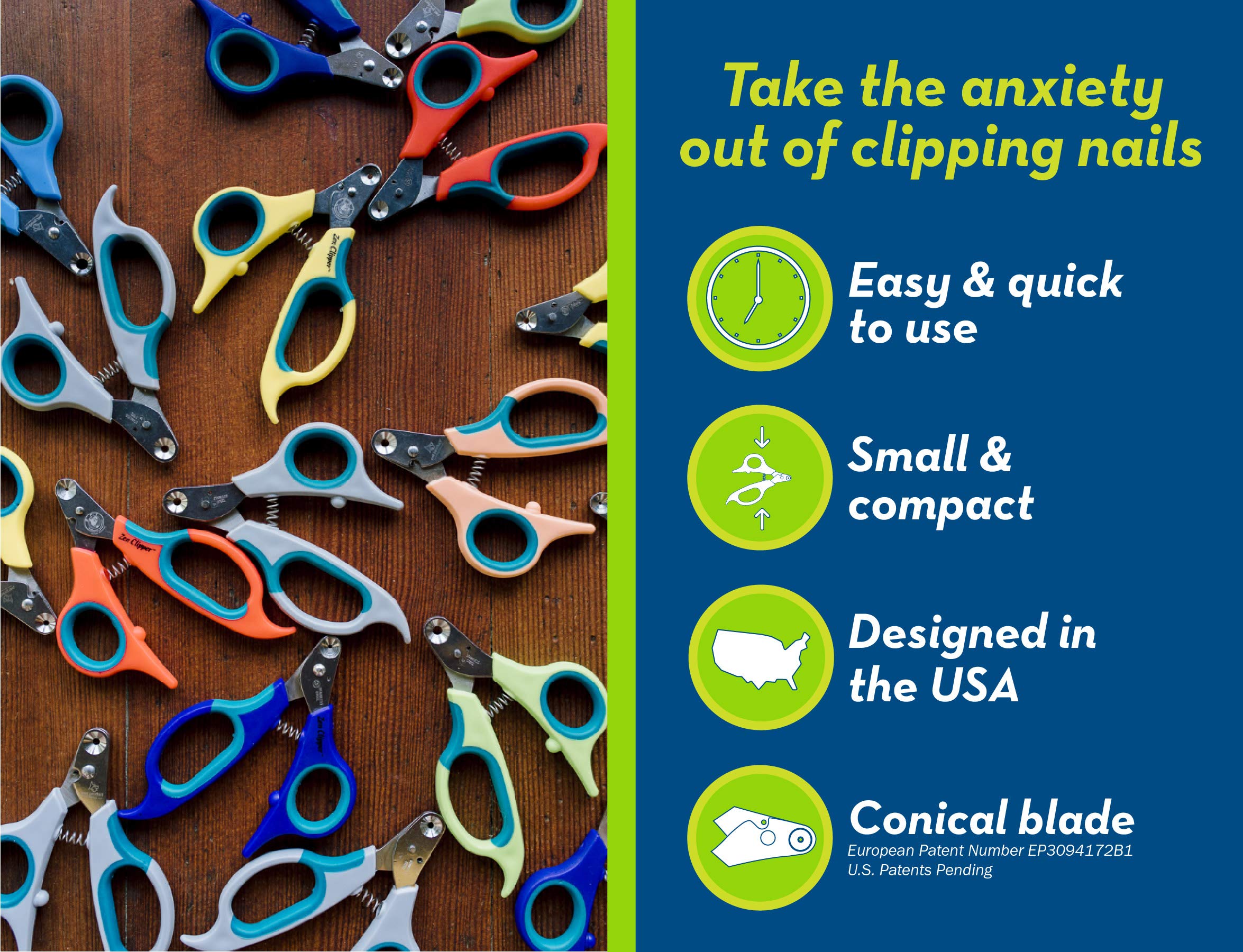 Zen Clipper conical blade close-up highlighting smooth tip cutting for safety.