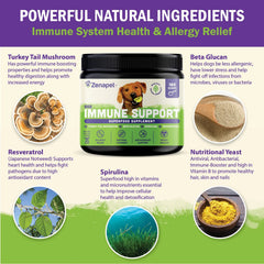 Zenapet dog immune topper beta-glucan ingredients supporting immune balance and gut health.