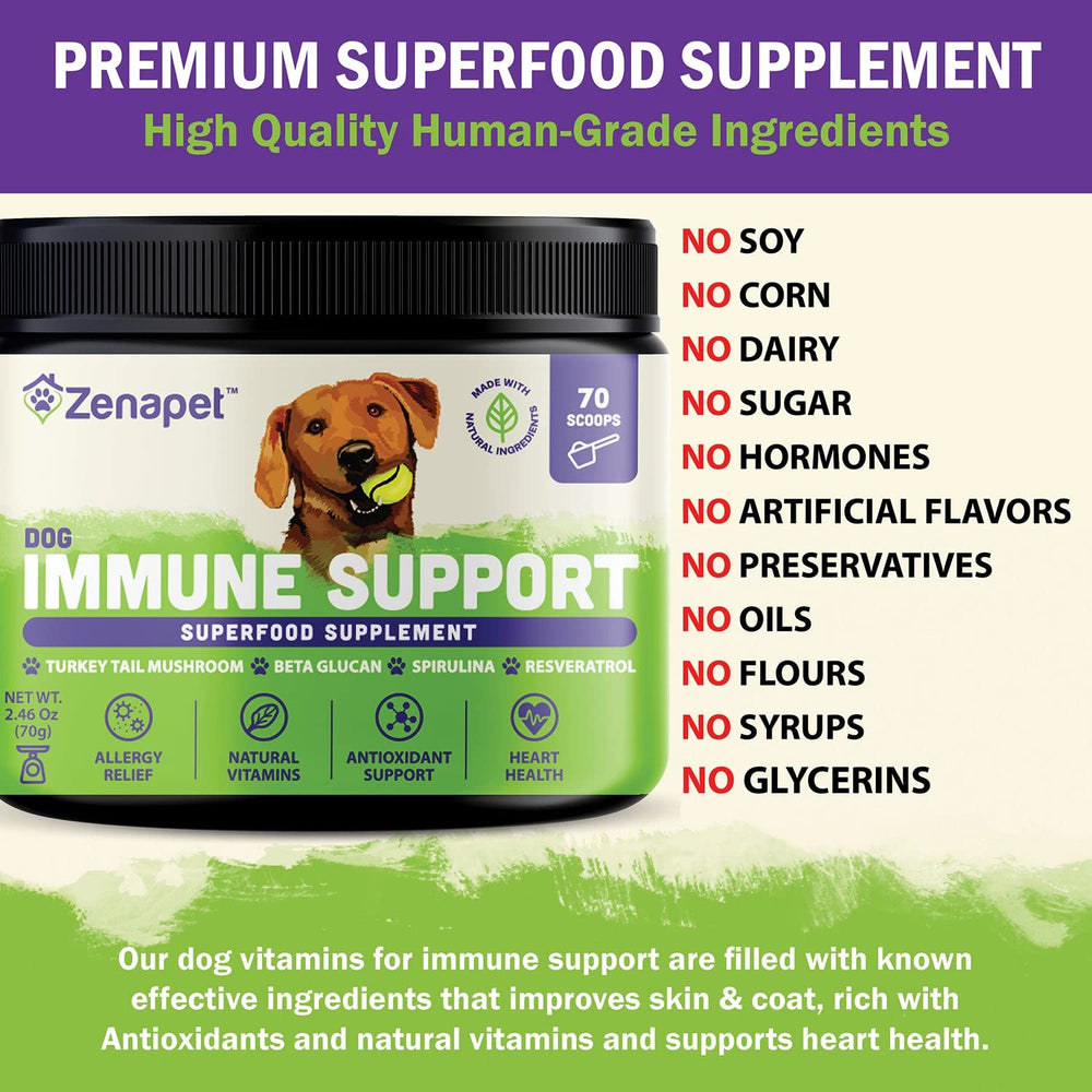 Zenapet dog immune-topper includes nutritional yeast for savory taste and nutrient boost.