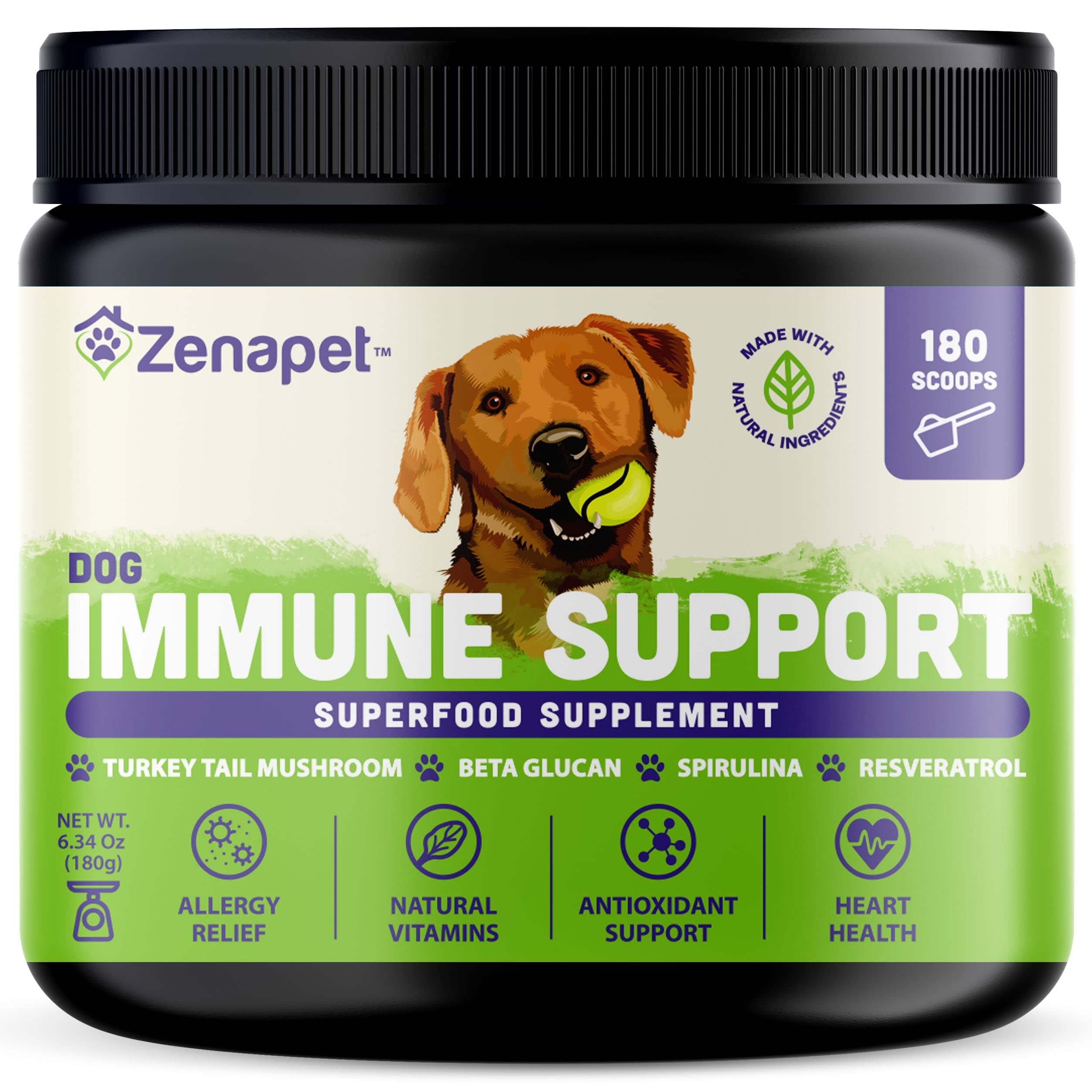 Zenapet dog immune topper with turkey tail supporting daily resilience and digestion.