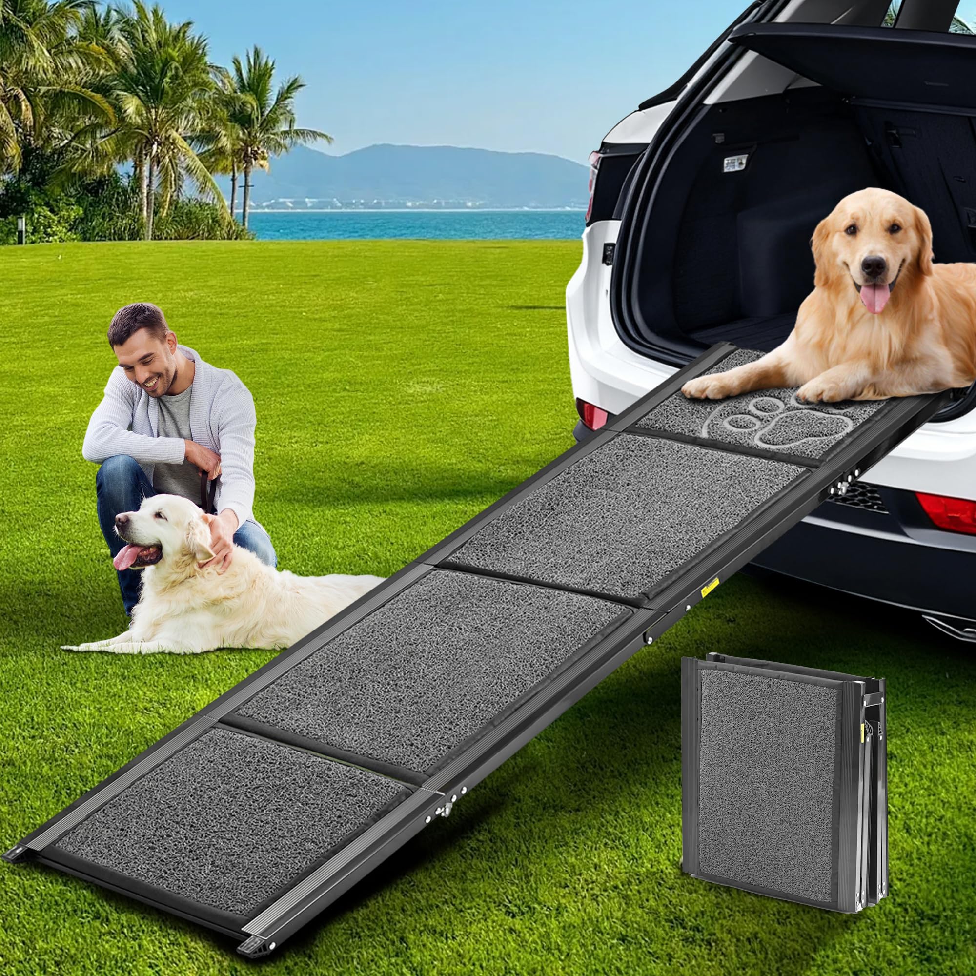 Zendova dog ramp 63in unfolded provides a sturdy setup for easy vehicle entry.