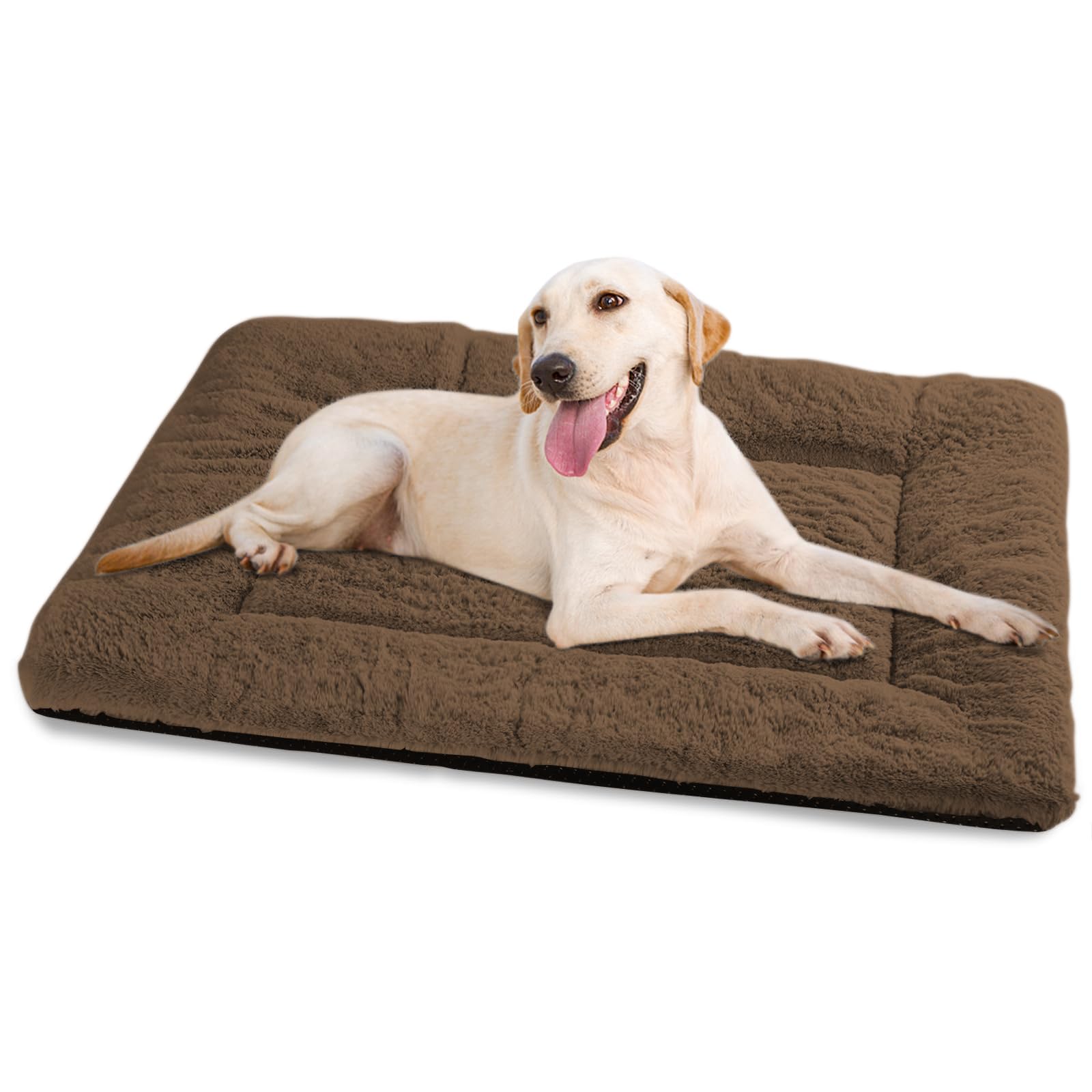 ZENGAOOU crate pad top view highlights plush faux fur for cozy large-dog naps