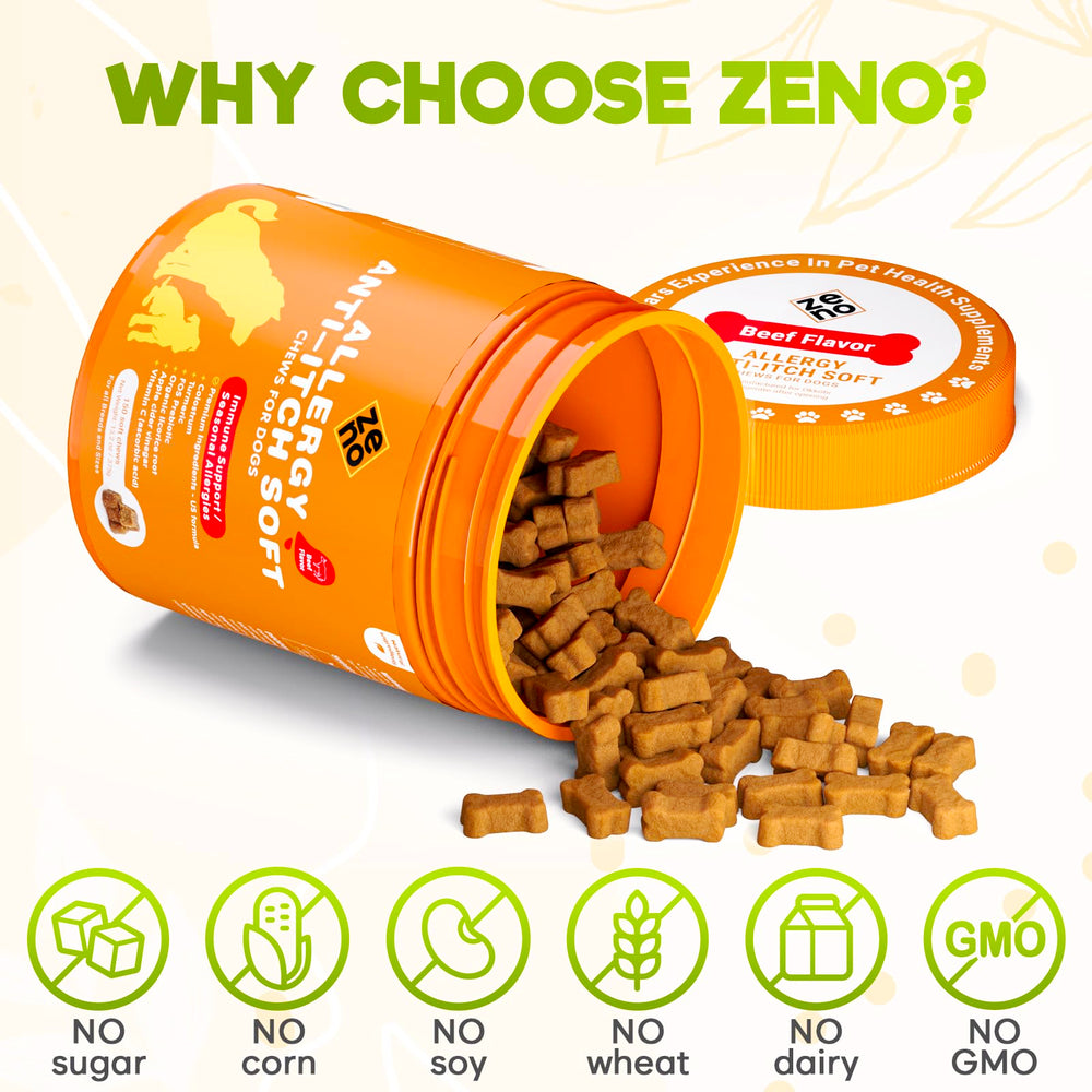 ZENO chews may begin working quickly with a timer icon shown.