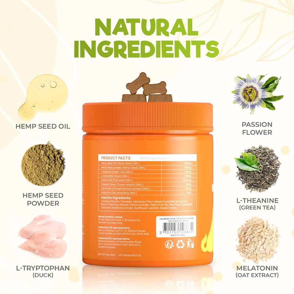 ZENO hemp calming chews ingredients highlight calming botanicals