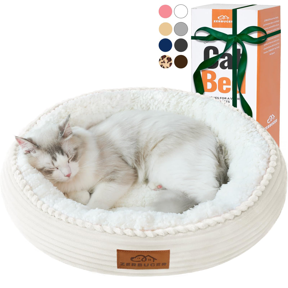 Zerbuger 20in cream round pet bed top view for cozy lounging.